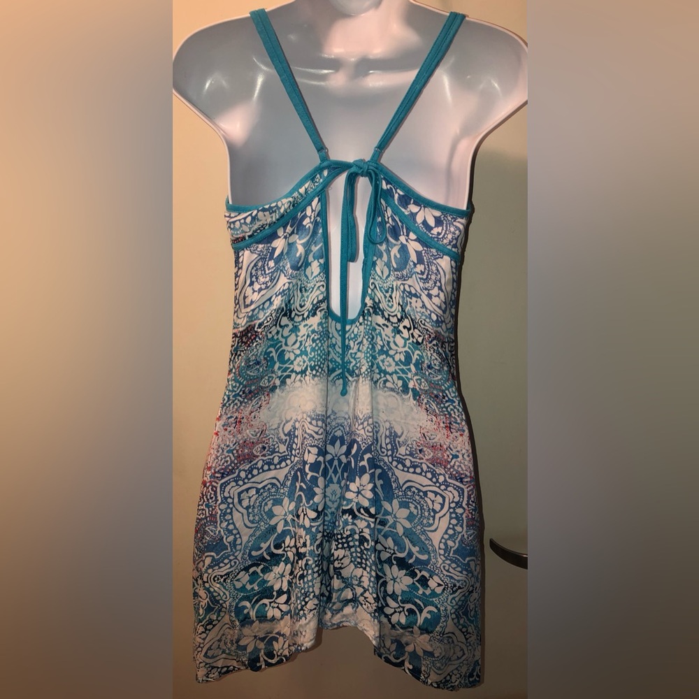 IN BLOOM- Aquablue mixed print TANK DRESS MINI - Picture 4 of 7